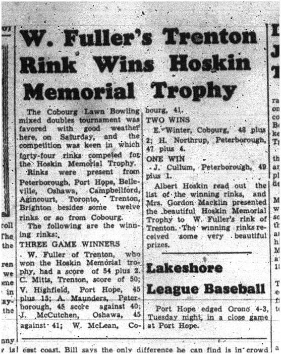1957-07-25 Lawn Bowling -Hoskin Memorial Trophy