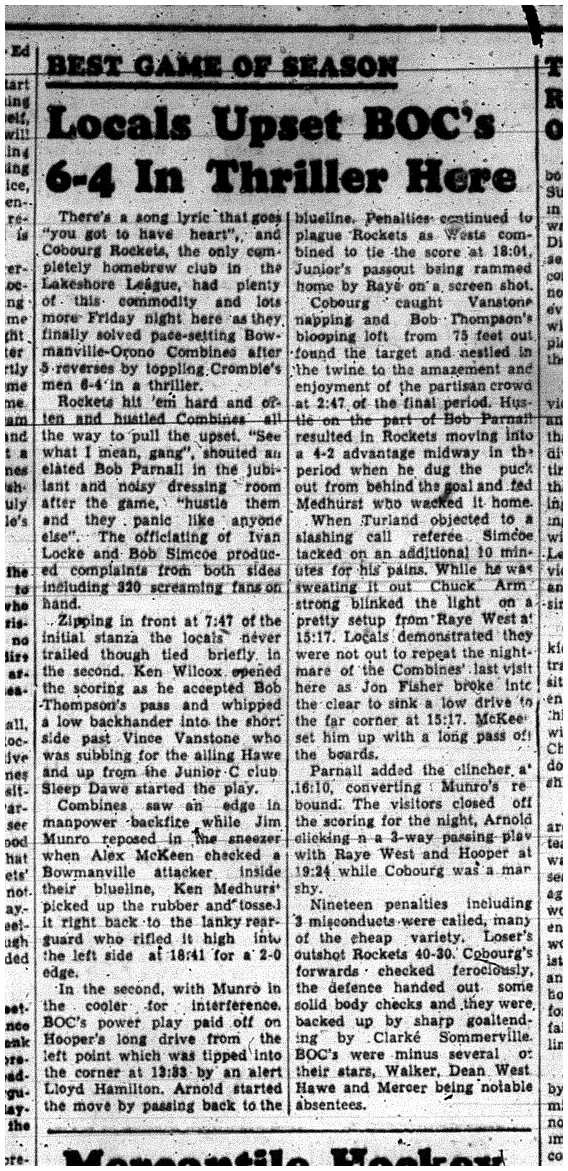 1958-01-28 Hockey -Intermediates-Cobourg Rockets win in Lakeshore League