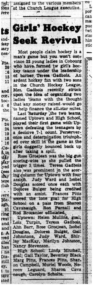 1958-01-28 Hockey -Teresa Gadbois seeks to revive girls hockey