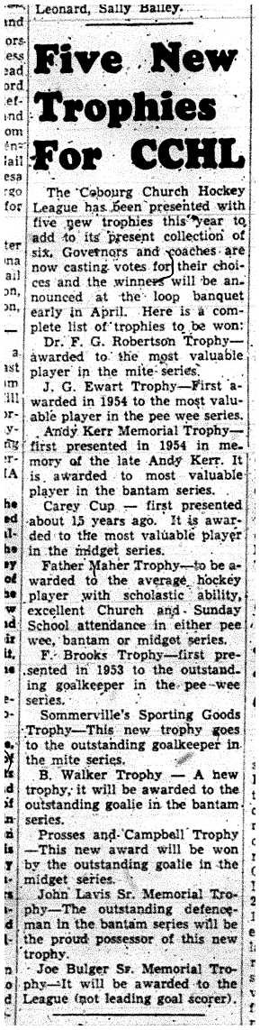 1958-03-15 Hockey -CCHL trophies to be won