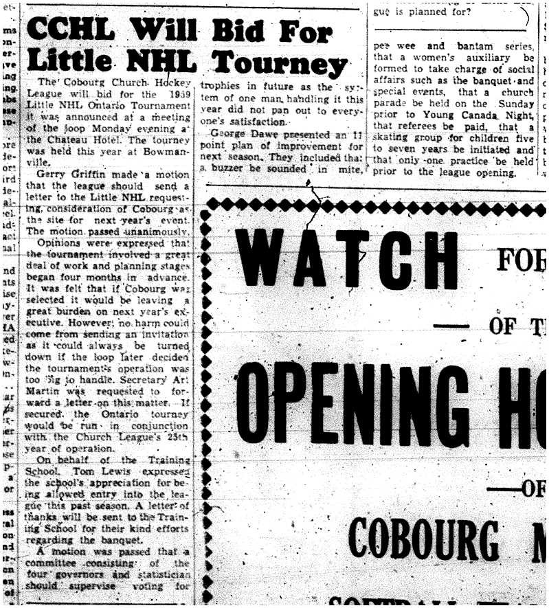 1958-04-24 Hockey -CCHL to bid on hosting 1959 Little NHL