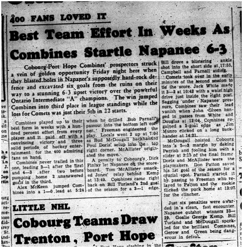 1959-01-20 Hockey -Intermediates-Cobourg-Port Hope Combines win