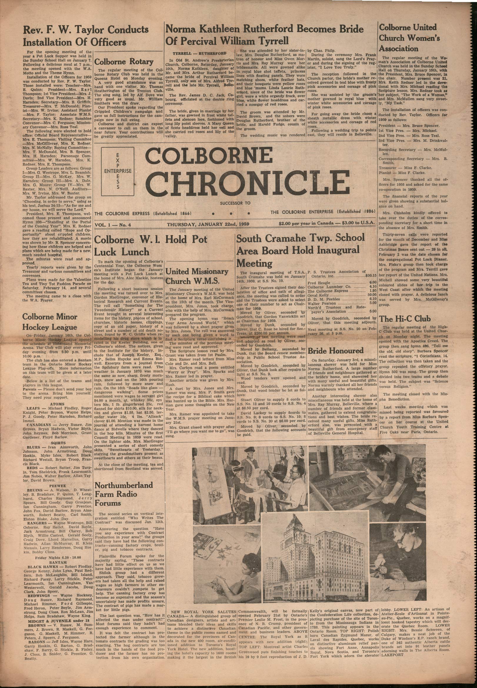 1959-01-22 Hockey -Minor -Colborne Chronicle
