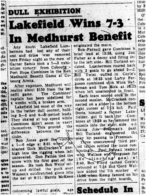 1959-01-23 Hockey -Cobourg-Port Hope Combines exhibition vs Lakefield