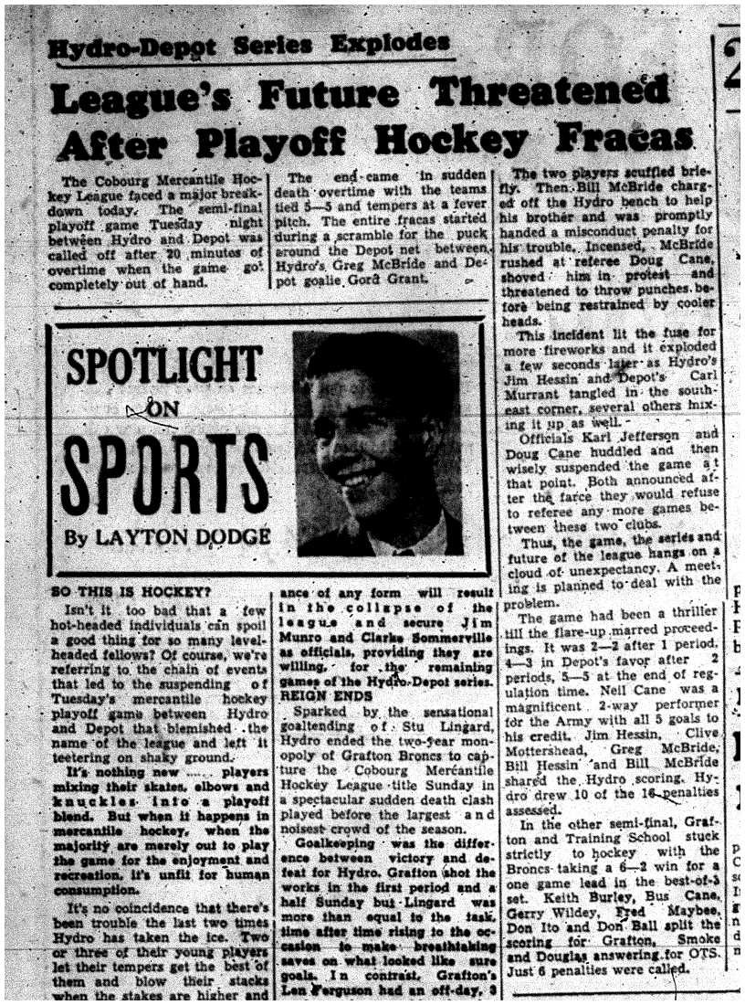 1959-02-26 Hockey -Mercantile League fracas-Layton Dodge comments