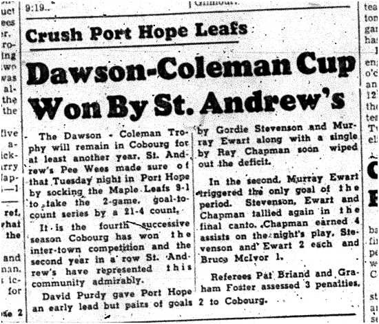 1959-04-02 Hockey -CCHL PeeWees win inter-town trophy