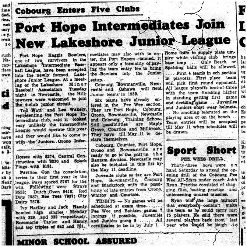 1959-04-30 Baseball -Lakeshore League forming with 4 divisions
