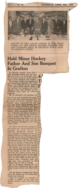 1959-04-30 Hockey -Dinner-Colborne Chronicle