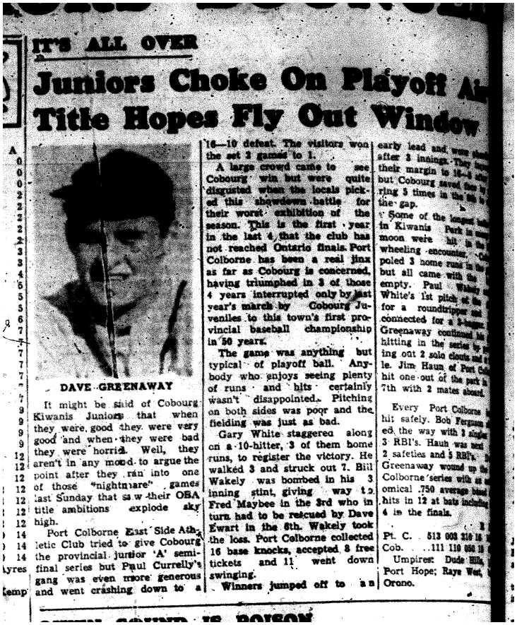1959-09-17 Baseball Juniors vs Port Colborne Playoff
