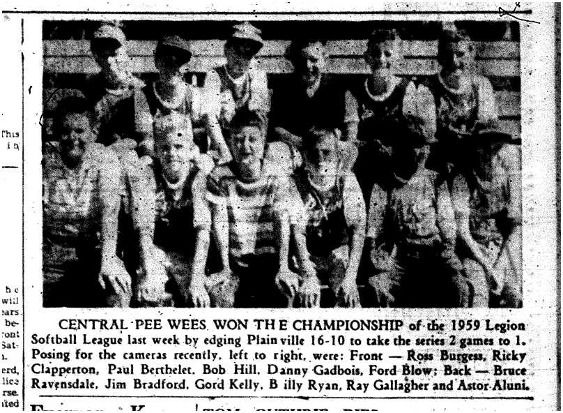 1959-09-24 Softball -Legion Central PeeWees Champs vs Plainville