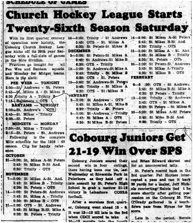 1959-10-28 Hockey -CCHL League Schedule