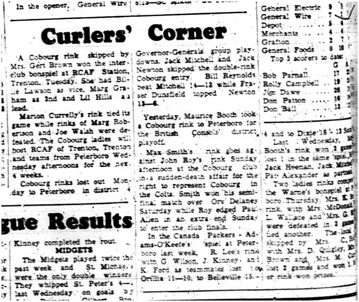 1960-01-21 Curling -Cobourg rinks to Trenton & Peterborough