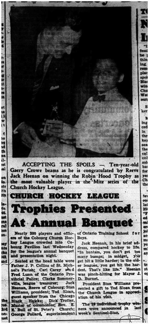 1960-05-12 Hockey -CCHL Mite MVP Garry Crowe