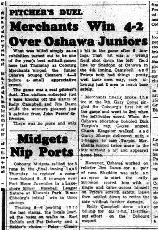 1960-06-09 Softball -Merchants exhibition vs Oshawa Juniors