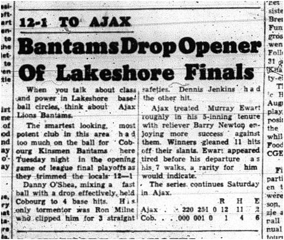 1960-07-28 Baseball -Bantams vs Ajax in Lakeshore Finals