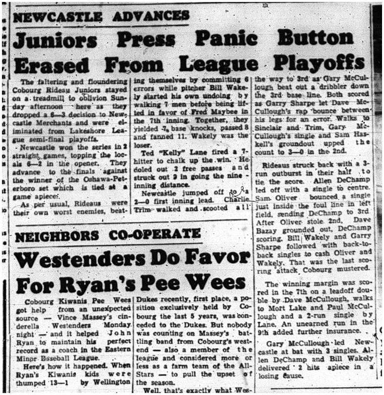 1960-08-18 Baseball -Rideau Juniors vs Newcastle Playoff