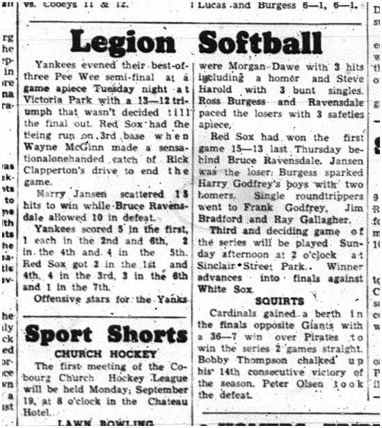 1960-09-08 Softball -Legion PeeWee playoff