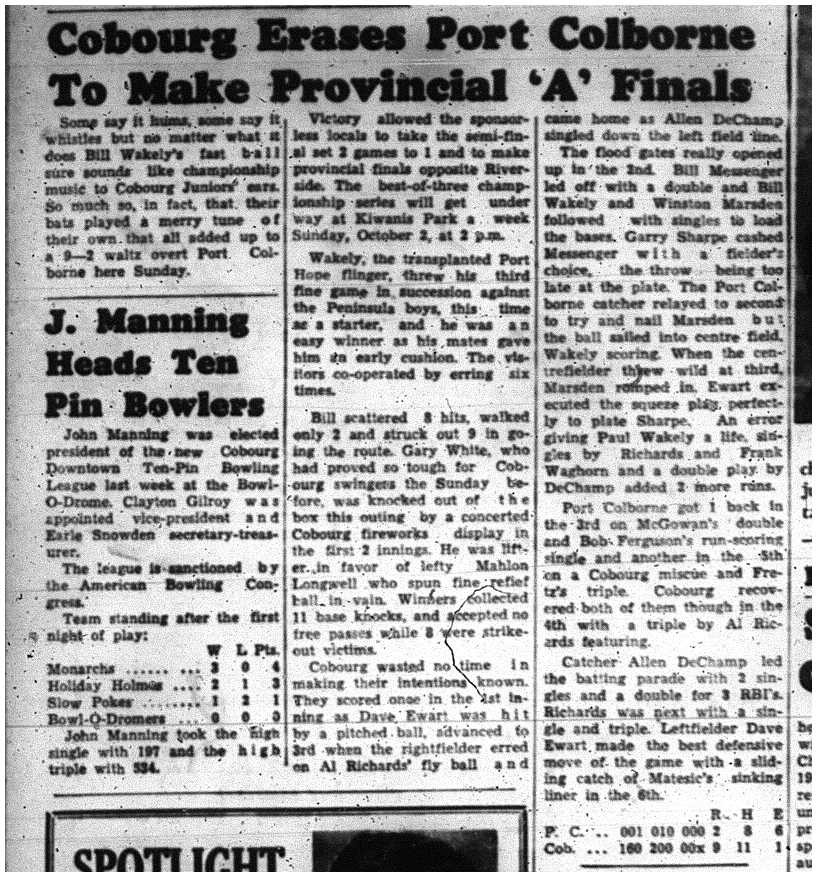 1960-09-22 Baseball -Juniors vs Port Colborne in semi