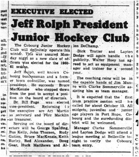 1960-09-29 Hockey -Juniors elect new officers-Prez Jeff Rolph