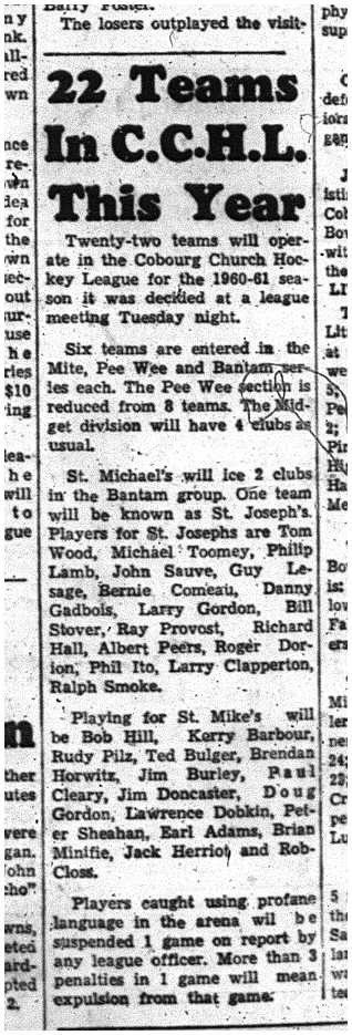 1960-10-27 Hockey -CCHL Midgets team rosters