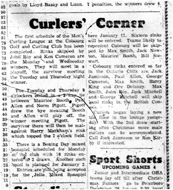 1960-12-22 Curling -1st Schedule completed