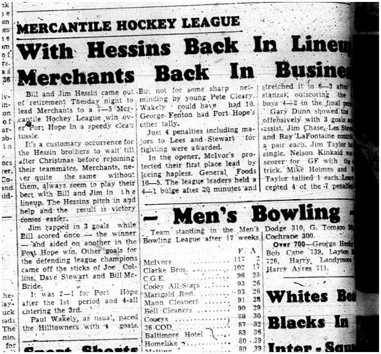 1961-01-05 Hockey -Mercantile League