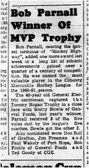 1961-03-16 Hockey -Mercantile League -Parnall MVP