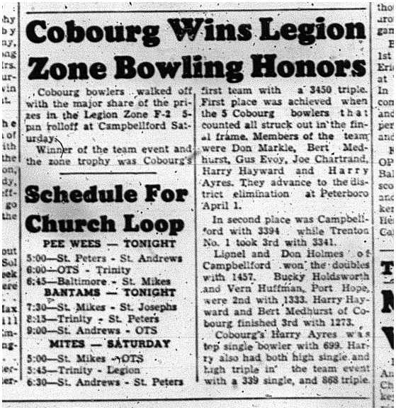 1961-03-23 Bowling -Cobourg wins Legion Zone Trophy