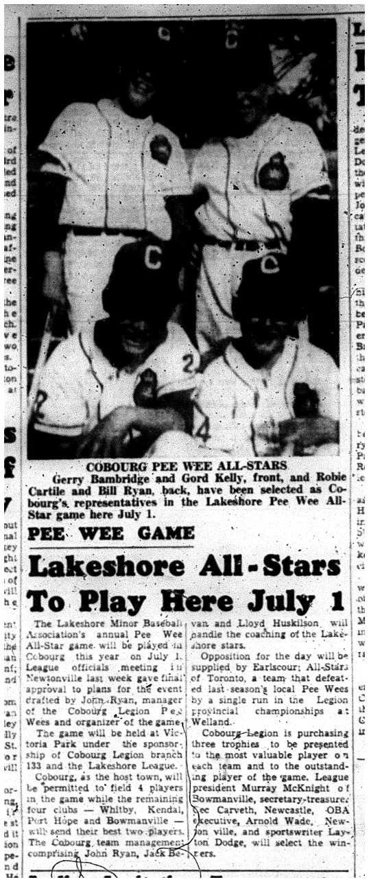 1961-06-14 Baseball -PeeWee AllStars in Cobourg