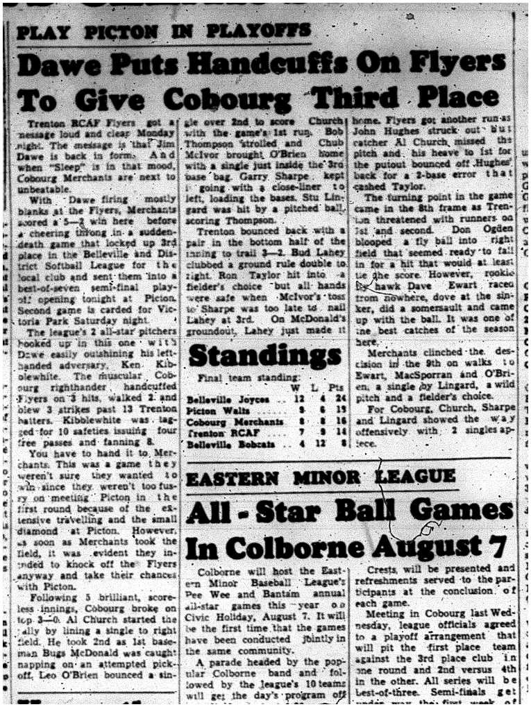 1961-07-26 Baseball -Eastern Minor League Allstar games in Colborne