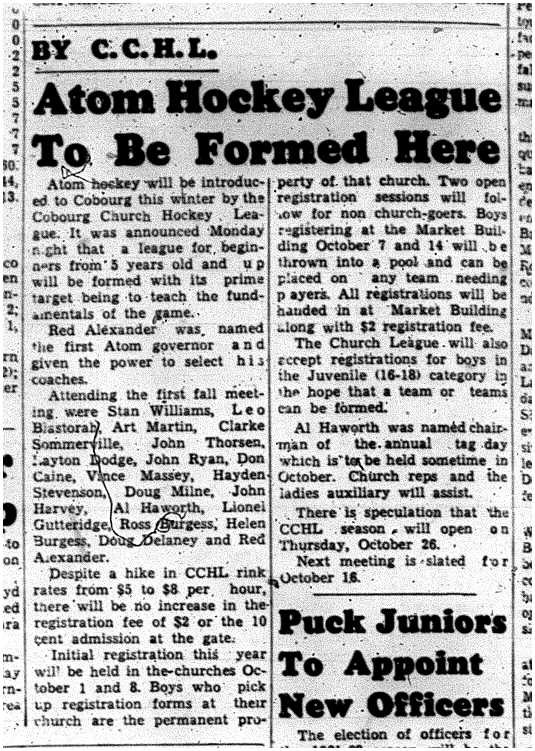 1961-09-20 Hockey -CCHL Atom League to form