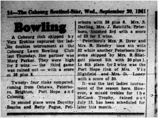 1961-09-20 Lawn Bowling -Ladies Doubles tourney