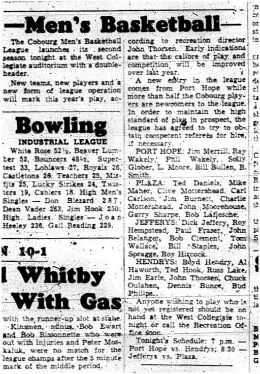 1962-01-17 Bowling -Industrial League
