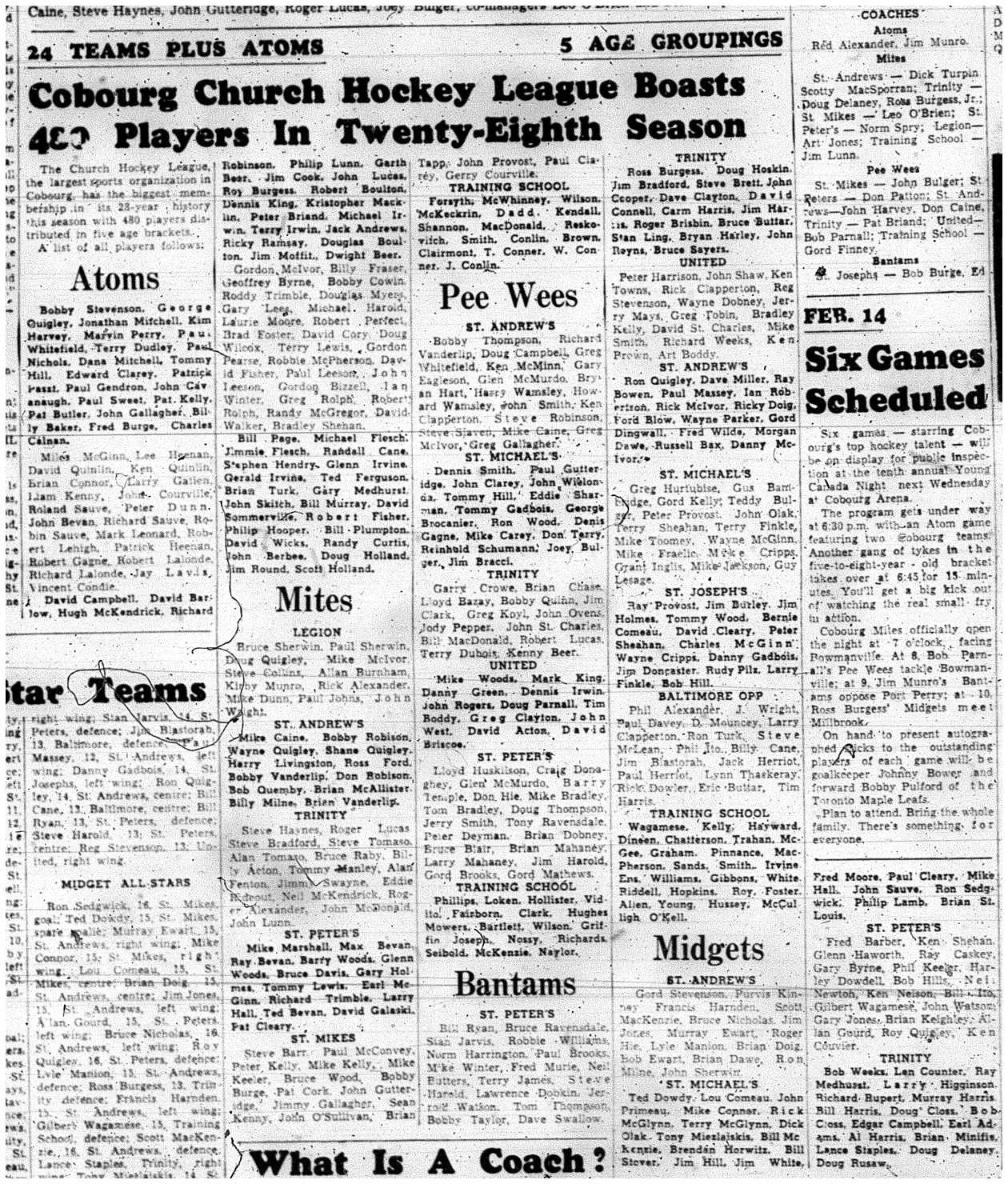 1962-02-07 Hockey -CCHL Young Canada Night Schedule