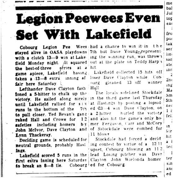 1962-08-29 Softball -Legion PeeWees vs Lakefield