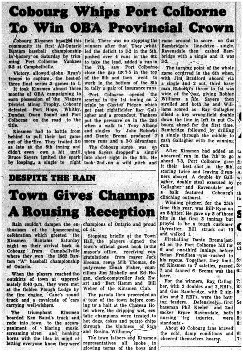 1962-10-24 Baseball -Bantams vs Port Colborne OBA Championship