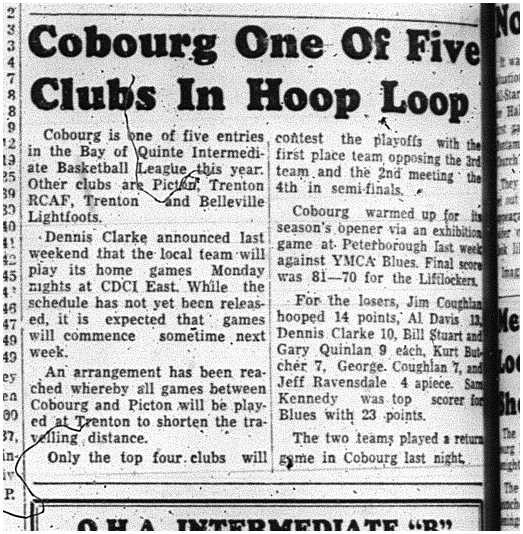 1963-11-06 Basketball -Intermediates in Bay of Quinte League
