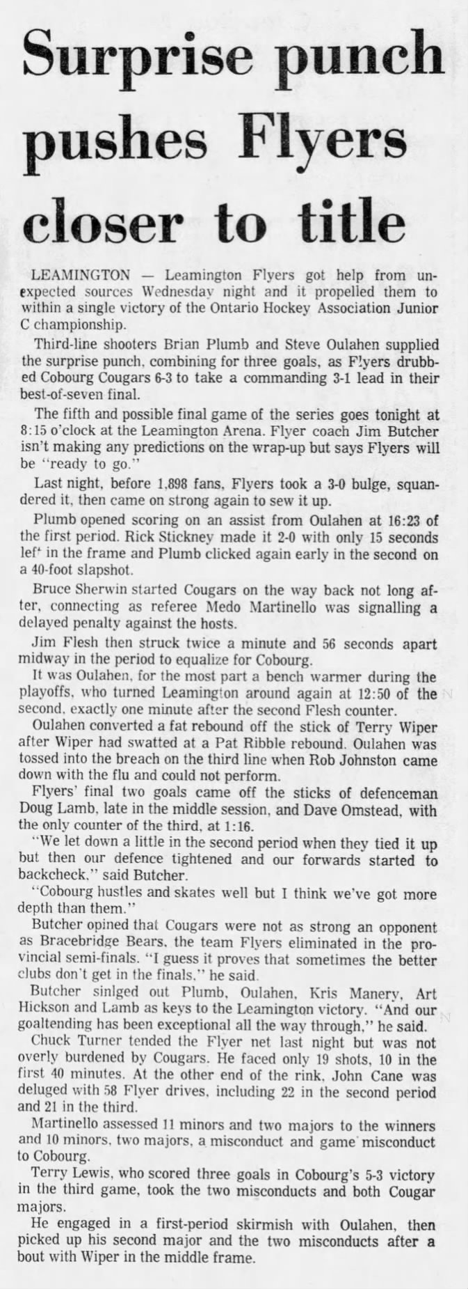 1972-04-20 Hockey -Cougars JrC Game4 loss to Leamingtom -Windsor Star