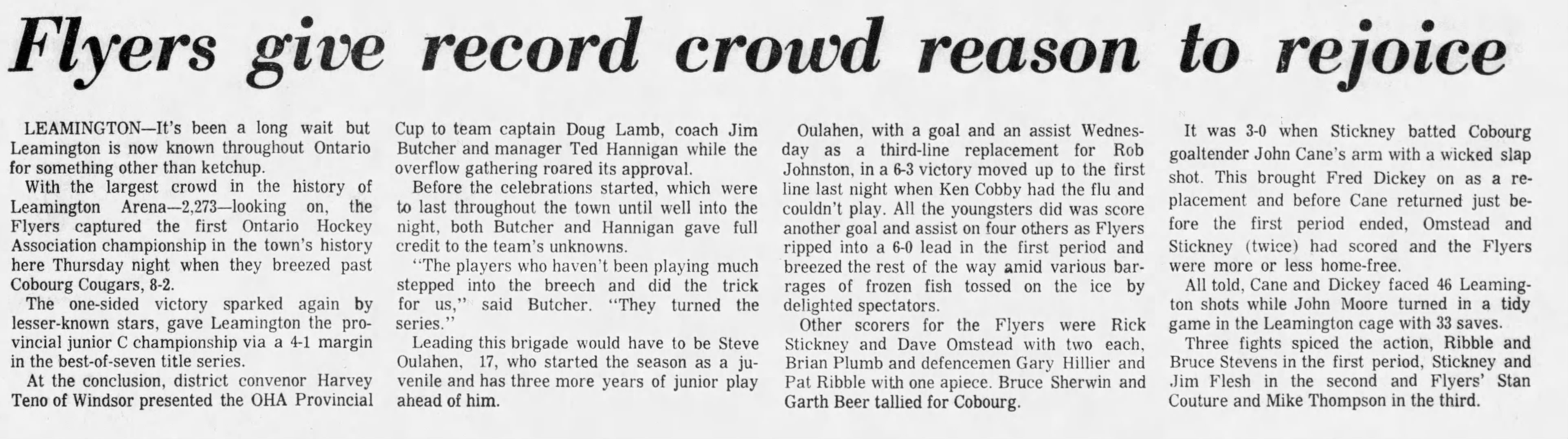 1972-04-21 Hockey -Cougars JrC Game5 loss to Leamingtom -Windsor Star