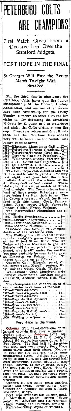 1901-02-26 Hockey -Intermediate PH vs Queens II-TO Star