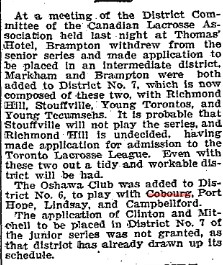 1901-05-15 Lacrosse -Oshawa added to District 6 group-TO Star