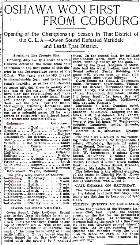 1901-07-09 Lacrosse -Intermediates vs Oshawa-TO Star