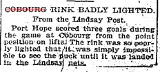 1902-01-18 Hockey -Poor Lighting in Cobourg-Lindsay Post-TO Star