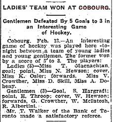 1902-02-14 Hockey -Cobourg Ladies vs Men-TO Star