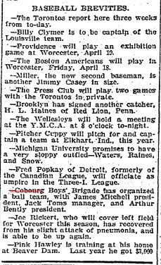 1902-03-20 Baseball -Cobourg Boys Brigade Formed-TO Star