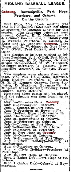 1902-05-14 Baseball -Midland League Schedule-TO Star