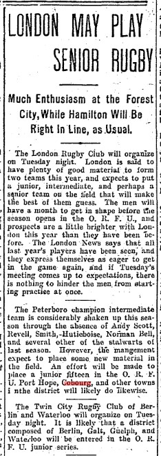 1902-08-30 Rugby -Possible Junior 15 ORFU Team in Cobourg-TO Star