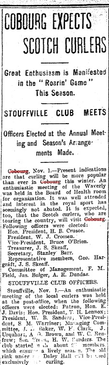 1902-11-01 Curling -Election of Waverly Executive-TO Star