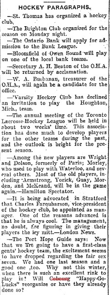 1902-11-22 Hockey -Ladies Happy Go Lucks Team-TO Star
