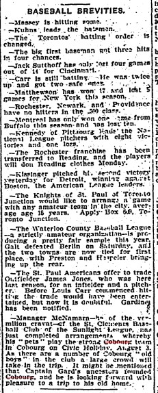 1903-07-21 Baseball -Cobourg to play St Clements-TO Star